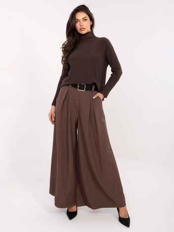 Brązowe garniturowe spodnie z szeroką nogawką