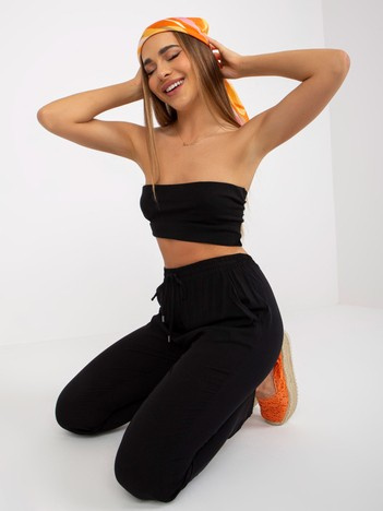 Czarne letnie spodnie z materiału z kieszeniami SUBLEVEL