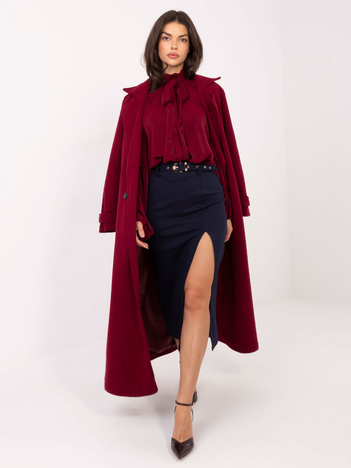 Granatowa ołówkowa spódnica z paskiem RUE PARIS