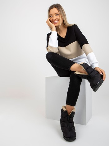 Czarno-beżowa dresowa bluza basic z dekoltem w serek