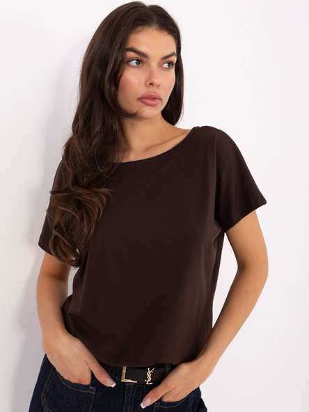Czekoladowy t-shirt z dekoltem w łódkę BASIC FEEL GOOD