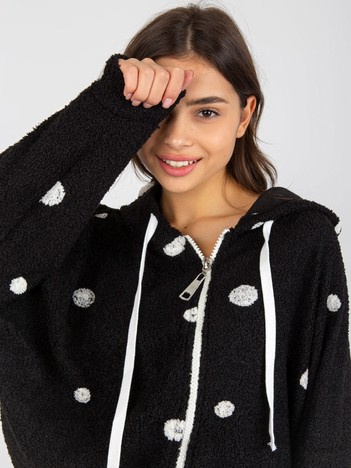 Czarna pluszowa bluza rozpinana w groszki