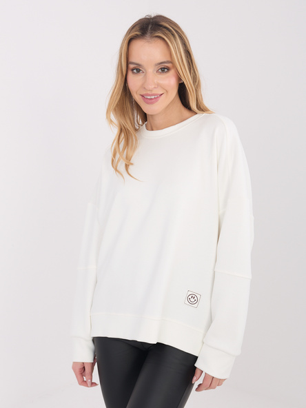 Ecru damska bluza oversize z naszywką RUE PARIS
