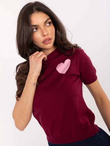 Burgundowy damski sweter z serduszkiem