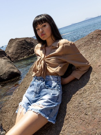 Niebieskie damskie szorty jeansowe high waist RUE PARIS