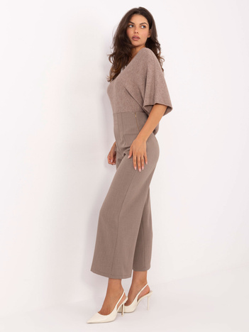 Ciemnobeżowe szerokie spodnie z materiału RUE PARIS