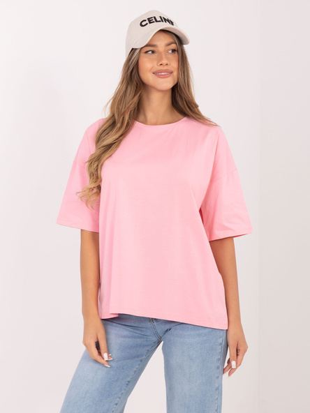 Jasnoróżowy t-shirt basic z okrągłym dekoltem RUE PARIS