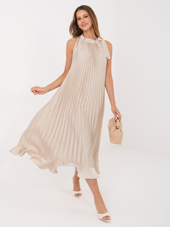 Beżowa plisowana sukienka z falbaną RUE PARIS