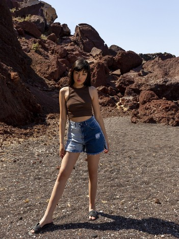 Niebieskie szorty jeansowe ombre z wysokim stanem RUE PARIS