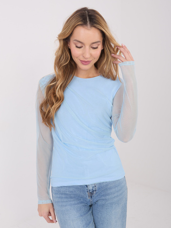 Jasnoniebieska dopasowana bluzka z siateczki