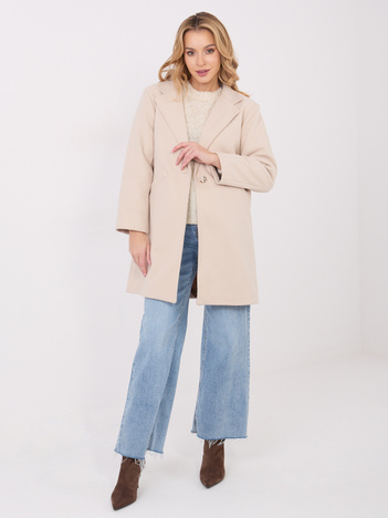 Jasnobeżowy płaszcz z zapięciem na guzik
