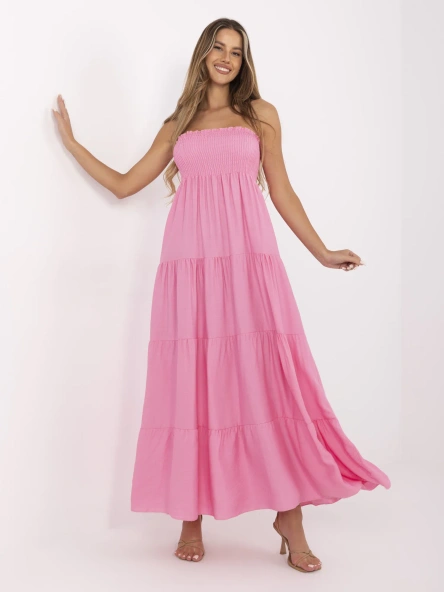 Różowa maxi sukienka bandeau z wiskozą