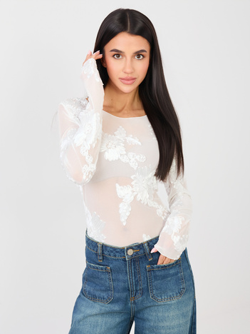 Biała siateczkowa bluzka z długim rękawem