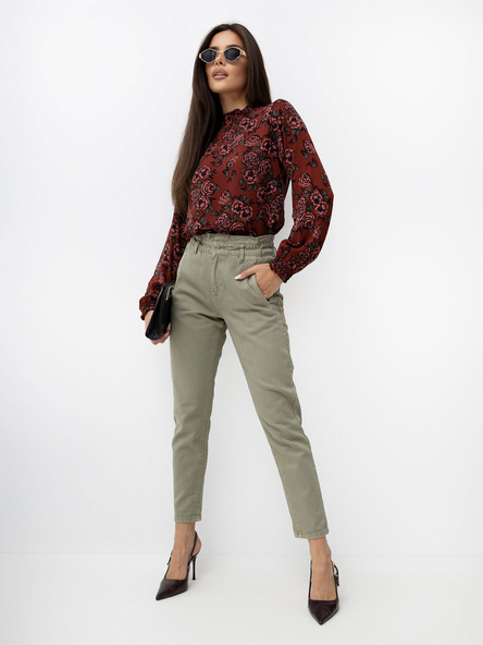 Khaki damskie jeansy paperbag z wysokim stanem SUBLEVEL