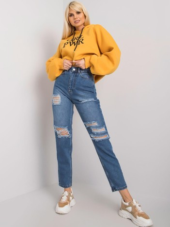 Niebieskie jeansy mom fit z dziurami Odette RUE PARIS