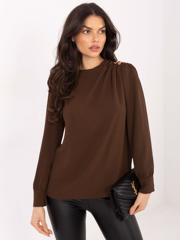 Brązowa elegancka bluzka z guzikami na ramieniu