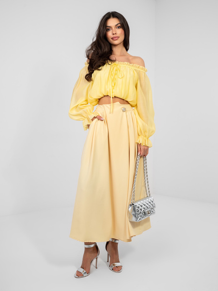 Pastelowa żółta elegancka spódnica midi