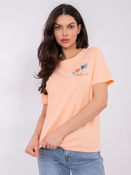 Brzoskwiniowy damski t-shirt z bawełny