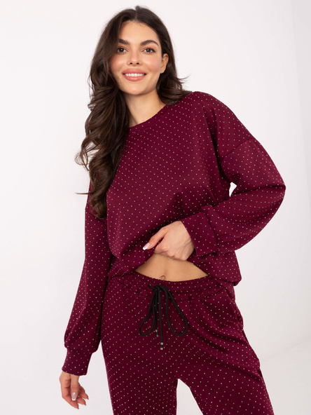 Bordowy komplet z prostymi spodniami RUE PARIS