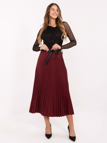 Bordowa elegancka spódnica z aplikacjami RUE PARIS