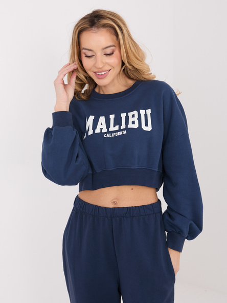 Granatowa krótka bluza z napisem Malibu