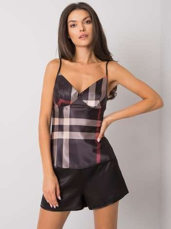 Czarny komplet do spania w kratę