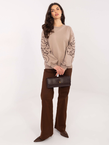 Ciemnobeżowa bluza z haftem na rękawach