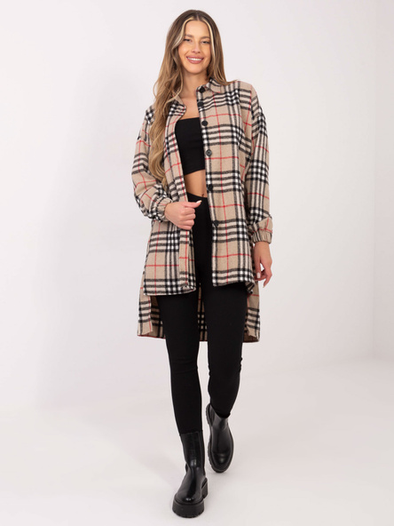 Beżowo-czarna asymetryczna koszula w kratę z kieszeniami Bonnie