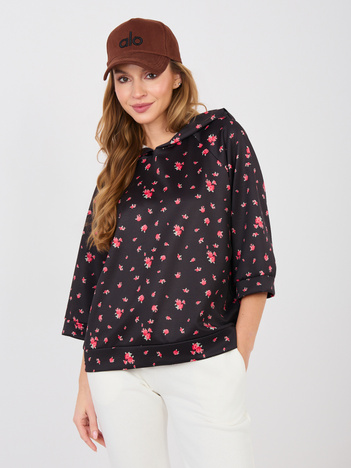 Czarna damska bluza oversize w róże