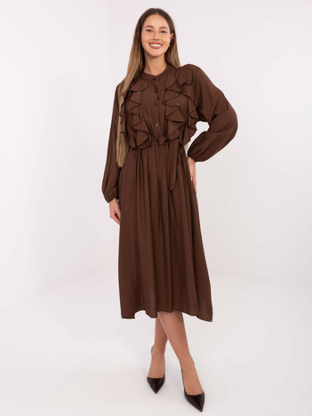 Brązowa midi sukienka z warstwowymi falbanami