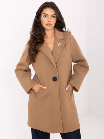 Camelowy piankowy płaszcz z kołnierzem RUE PARIS