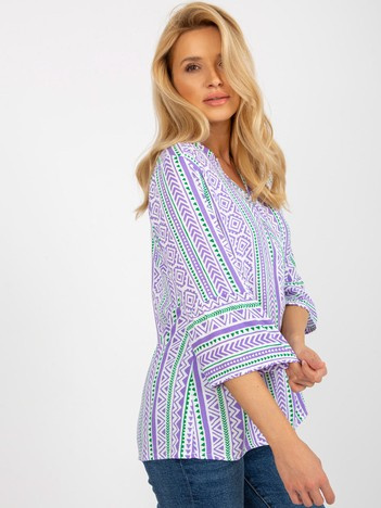 Fioletowa boho bluzka we wzory z rękawem 3/4 SUBLEVEL