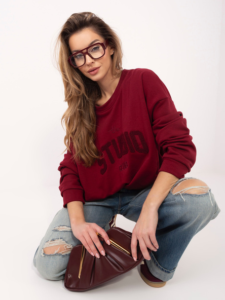 Bordowa bluza oversize z wypukłym napisem