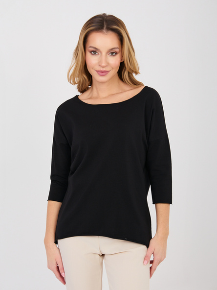 Czarna damska bluzka basic z rękawem 3/4 RUE PARIS