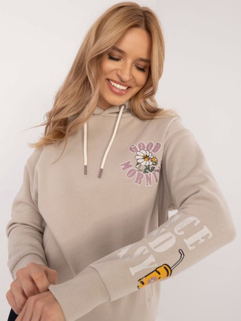 Beżowa ocieplana bluza z nadrukiem SUBLEVEL