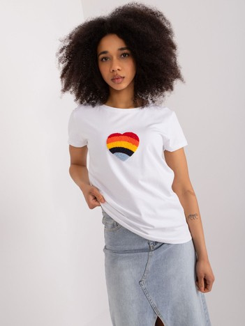 Biały bawełniany t-shirt z sercem BASIC FEEL GOOD