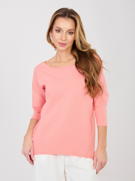 Brzoskwiniowa bawełniana bluzka basic z rękawem 3/4 RUE PARIS