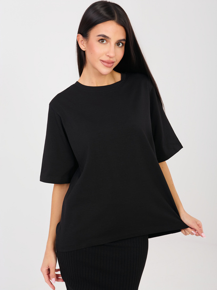 Czarny t-shirt basic z okrągłym dekoltem RUE PARIS