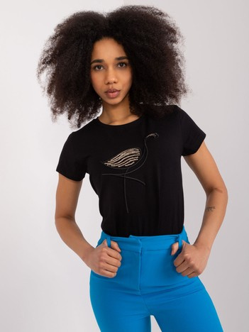 Czarny damski t-shirt z cekinami BASIC FEEL GOOD