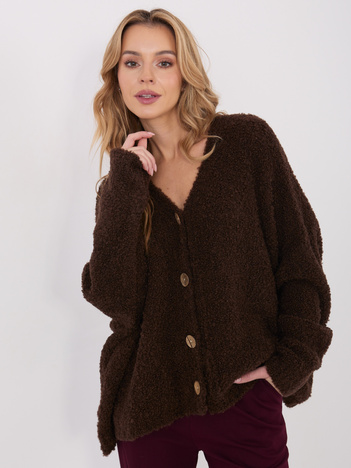Ciemnobrązowy sweter boucle z dekoltem V