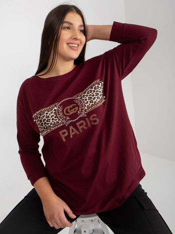 Ciemnofioletowa bawełniana bluzka plus size z rękawem 3/4