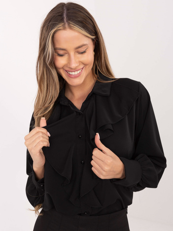 Czarna damska koszula z ozdobnymi guzikami