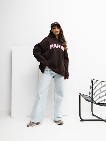 Czekoladowa bluza oversize z kapturem RUE PARIS