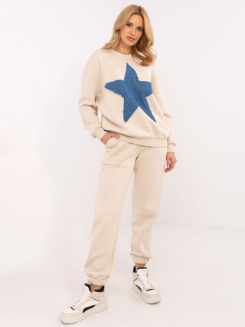 Beżowy dresowy komplet oversize z ociepleniem
