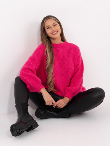 Fuksjowy sweter oversize z domieszką wełny