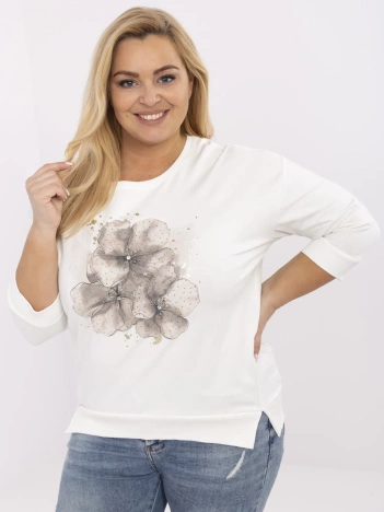 Ecru casualowa bluzka plus size z aplikacjami