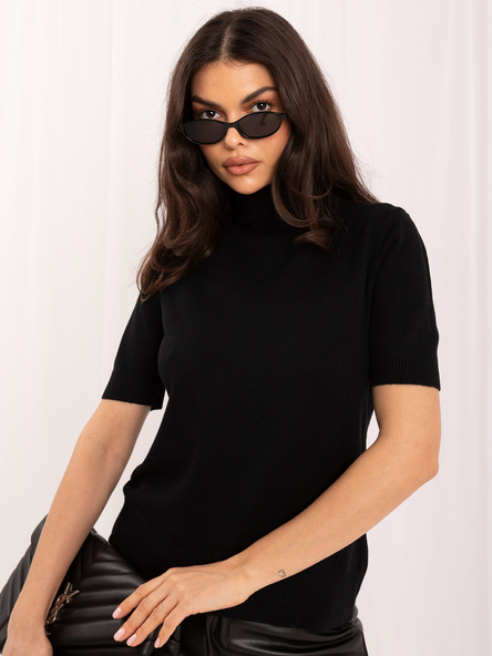 Czarny damski sweter basic ze ściągaczami