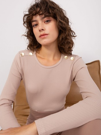 Beżowa bluzka basic z okrągłym dekoltem BASIC FEEL GOOD