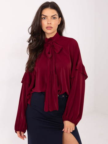 Bordowa damska koszula oversize z kokardą