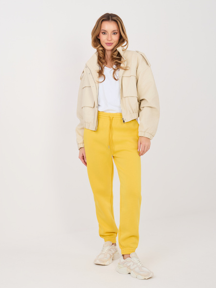 Żółte ocieplane spodnie basic z kieszeniami